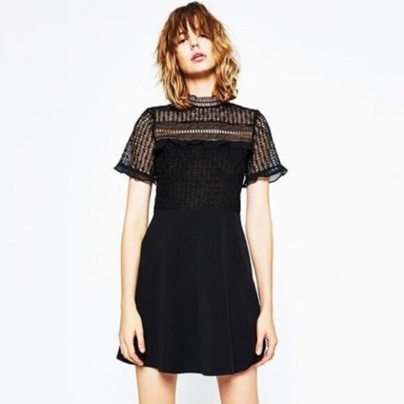 Zara Lace Black Mini Dress - Picture 1 of 5